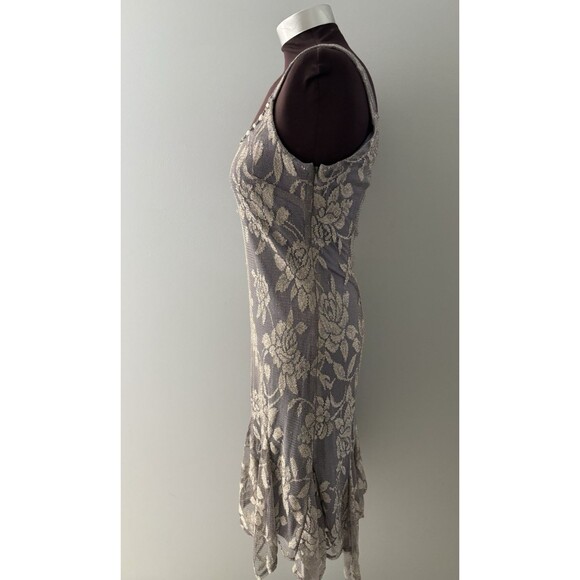 Y2K Lace Midi Dress Sz 6 Gray Gold Metallic Whimsigoth Fairy Grunge Babydoll * - Picture 3 of 16